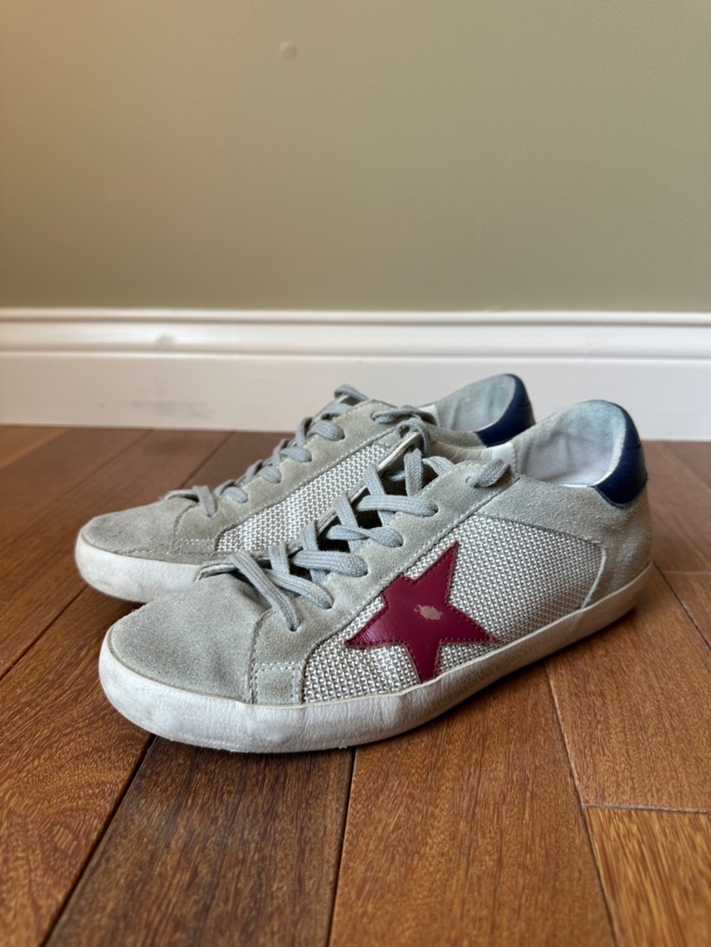 Golden Goose Superstar Low Top Sneakers EU 38 Ice Suede Grey Coral Blue Star
